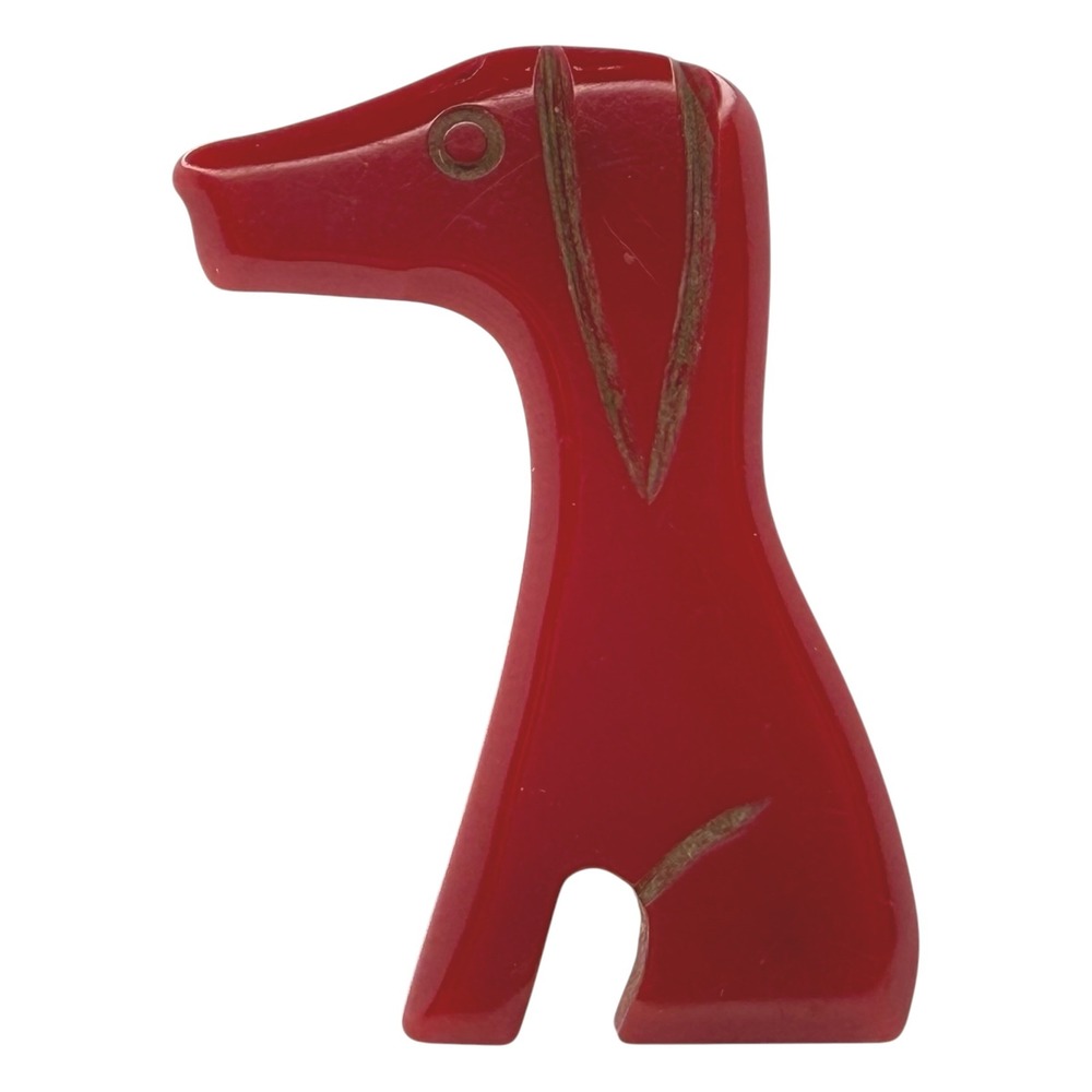 Vintage Dog Brooch Bakelite Red Vintage Carved Dog Pin Art Deco Style